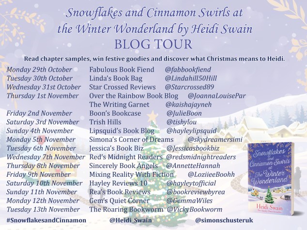Heidi Swain Blog Tour Banner - Snowflakes and Cinnamon Swirls